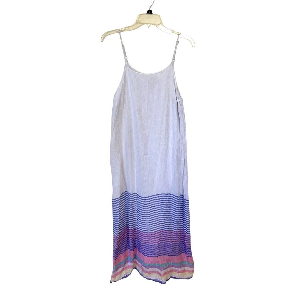 C & C California Womens Dress Striped Linen Maxi Shift Adjustable Straps Beach
